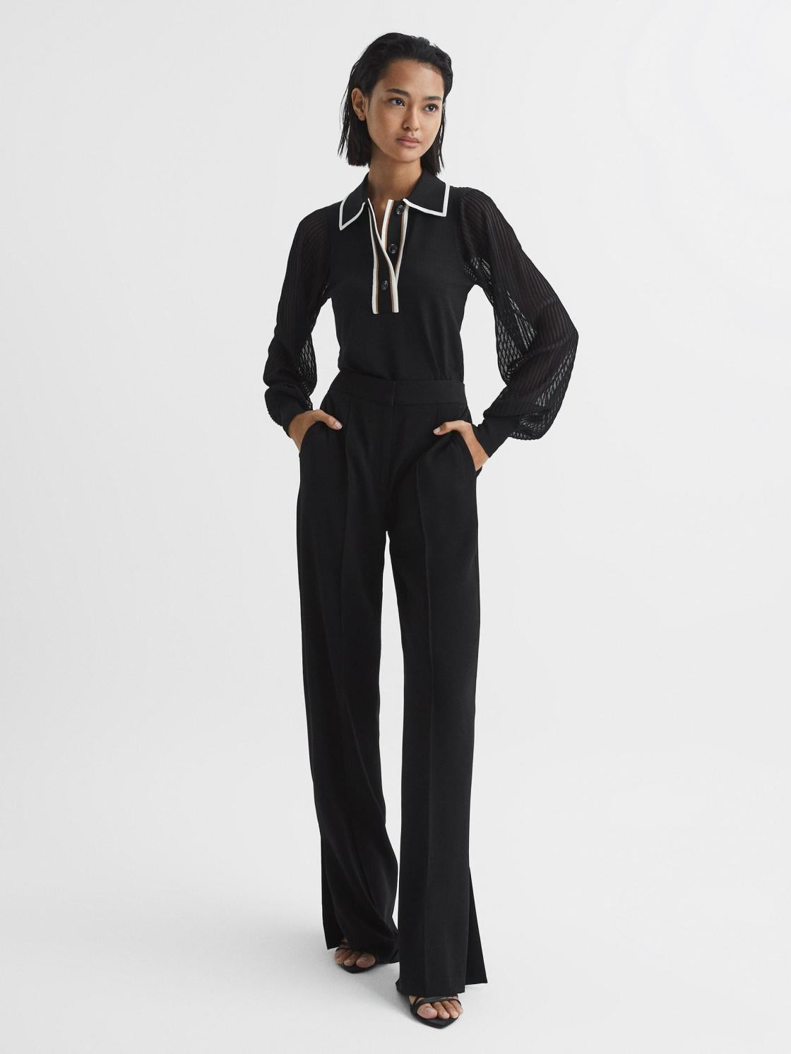 Reiss Knitwear | Fran Sheer Sleeve Top Black - Women