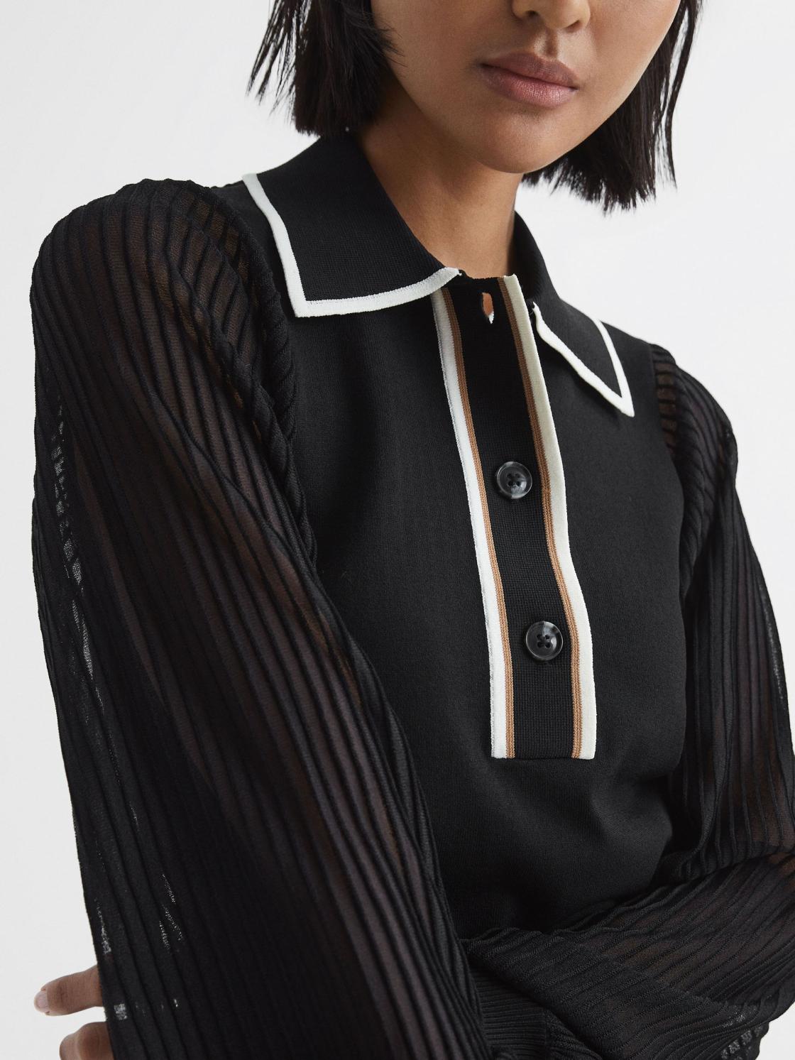 Reiss Knitwear | Fran Sheer Sleeve Top Black - Women