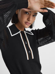 Reiss Knitwear | Fran Sheer Sleeve Top Black - Women