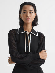Reiss Knitwear | Fran Sheer Sleeve Top Black - Women