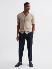 Reiss Knitwear | Grande Cable Knit Cuban Collar Button Through Shirt Emerald - Men