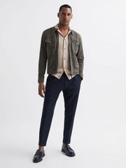 Reiss Knitwear | Grande Cable Knit Cuban Collar Button Through Shirt Emerald - Men