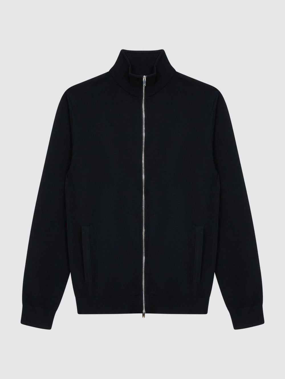 Reiss Knitwear | Hampshire Merino Wool Zip Through Jumper Black - Men
