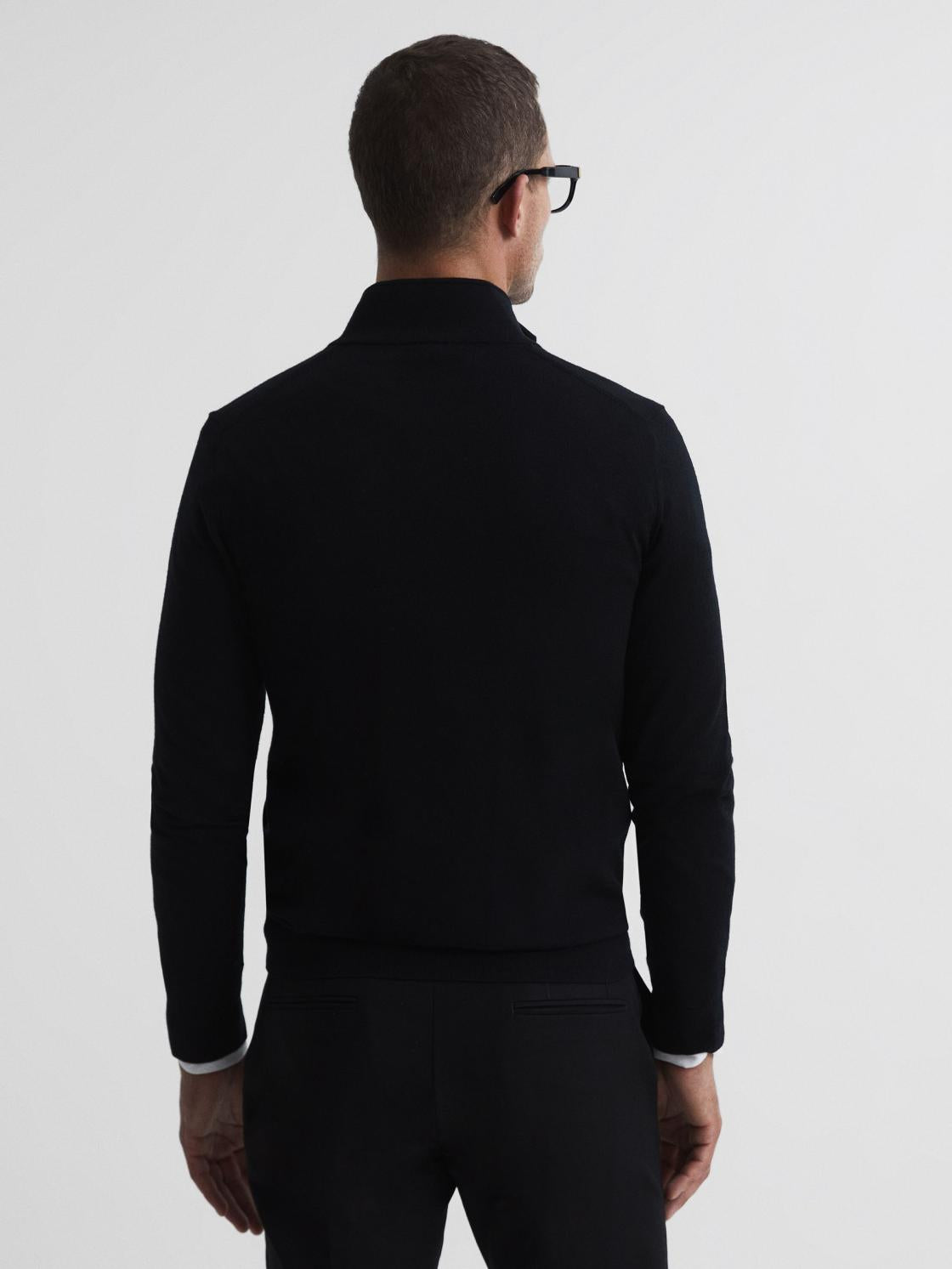 Reiss Knitwear | Hampshire Merino Wool Zip Through Jumper Black - Men
