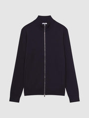 Reiss Knitwear | Hampshire Merino Wool Zip Through Jumper Navy - Men