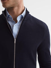 Reiss Knitwear | Hampshire Merino Wool Zip Through Jumper Navy - Men