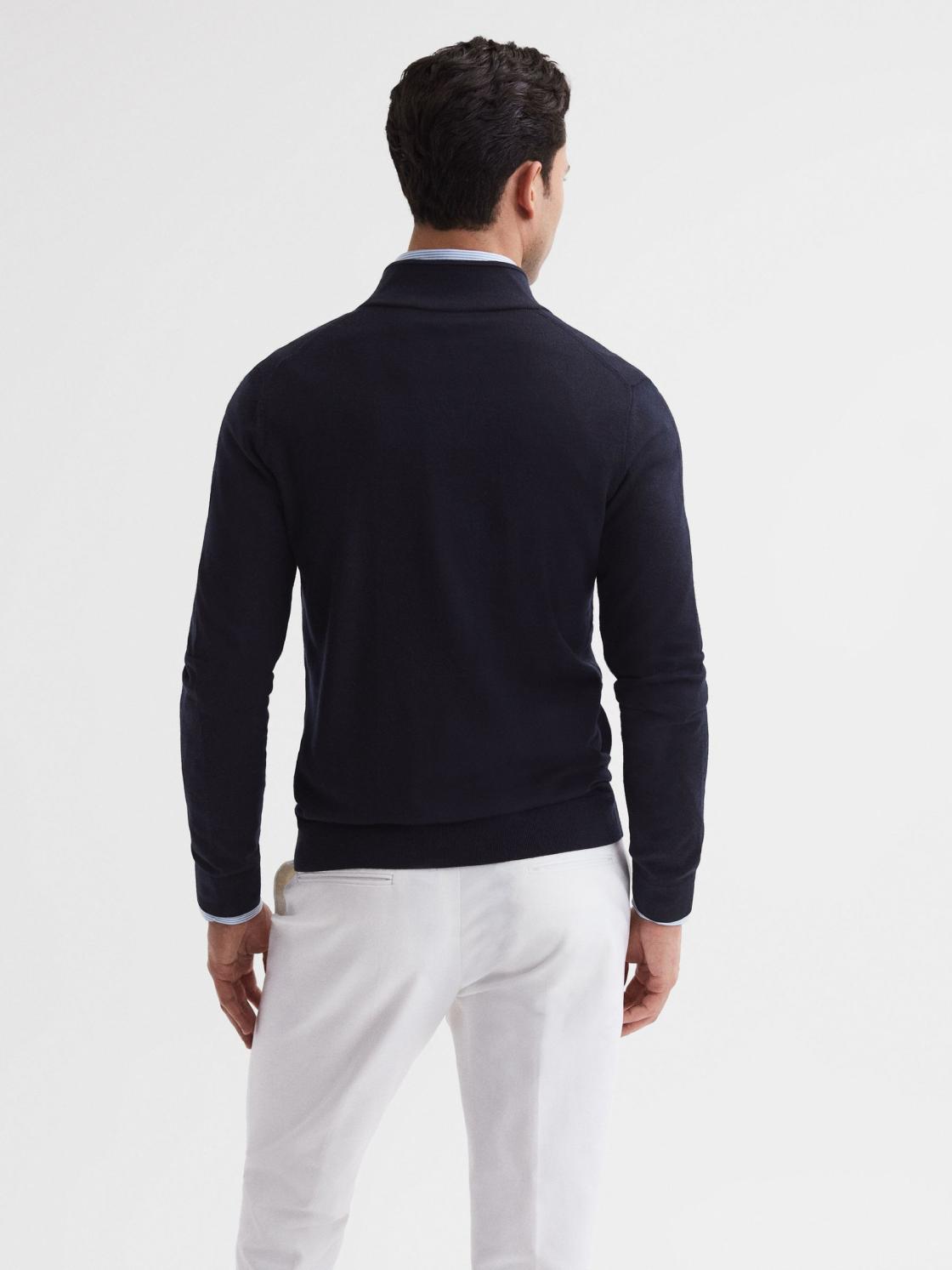 Reiss Knitwear | Hampshire Merino Wool Zip Through Jumper Navy - Men