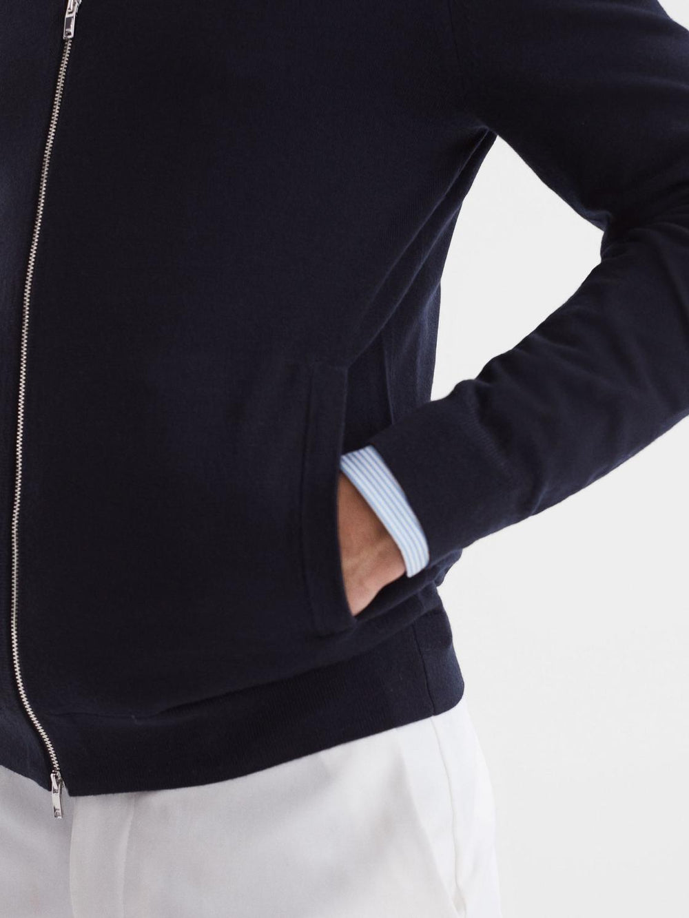 Reiss Knitwear | Hampshire Merino Wool Zip Through Jumper Navy - Men