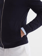 Reiss Knitwear | Hampshire Merino Wool Zip Through Jumper Navy - Men