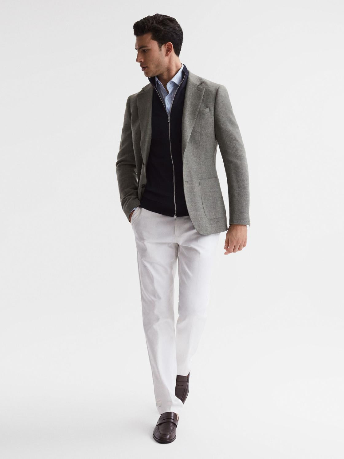 Reiss Knitwear | Hampshire Merino Wool Zip Through Jumper Navy - Men