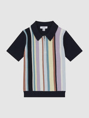 Reiss Knitwear | Harris Striped Ribbed Half Zip Polo T-Shirt Multi - Children
