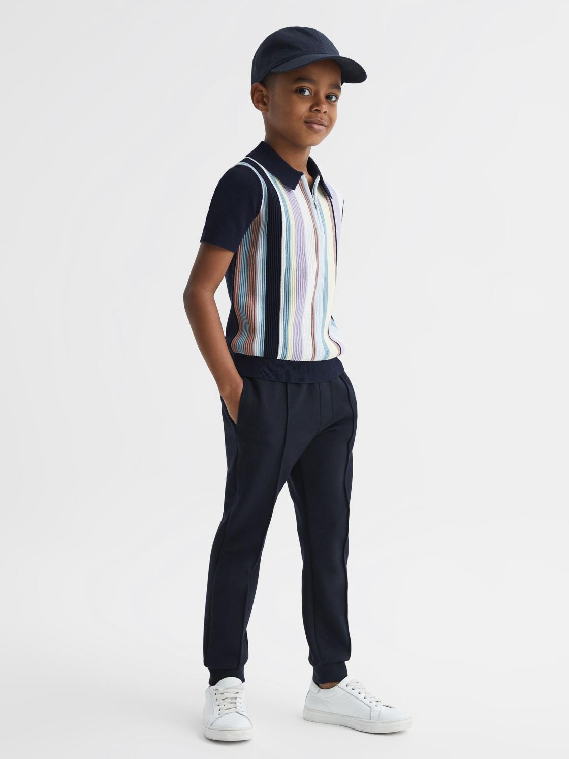 Reiss Knitwear | Harris Striped Ribbed Half Zip Polo T-Shirt Multi - Children