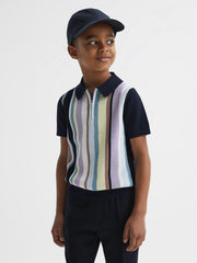 Reiss Knitwear | Harris Striped Ribbed Half Zip Polo T-Shirt Multi - Children