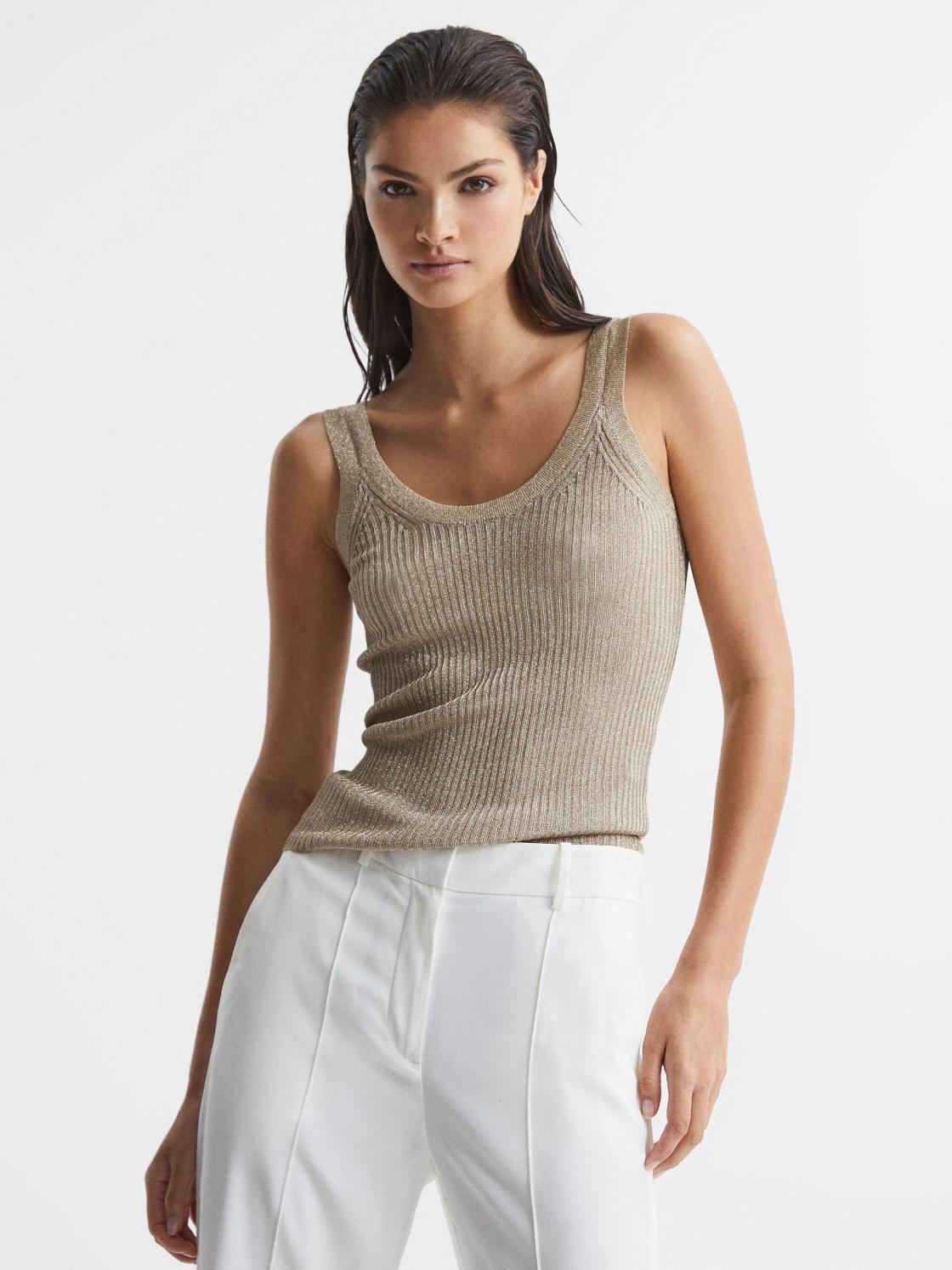 Reiss Knitwear | Imogen Metallic Vest Top Gold - Women