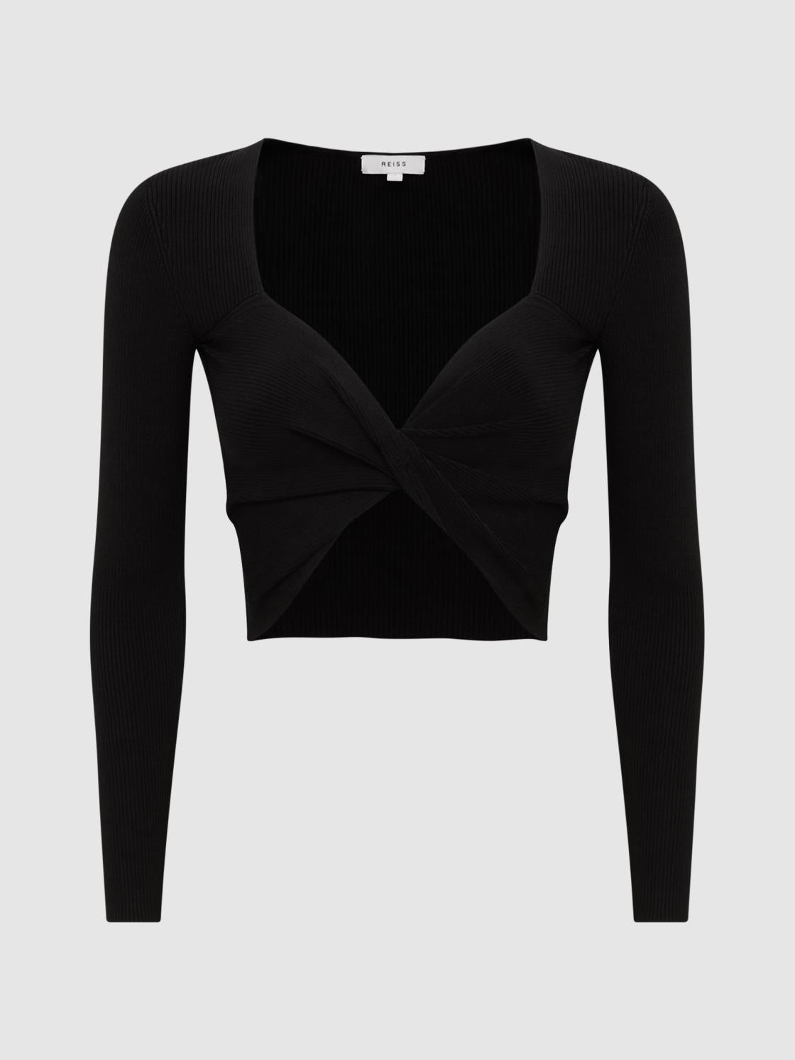 Reiss Knitwear | Iona Knitted Twist Cropped Top Black - Women