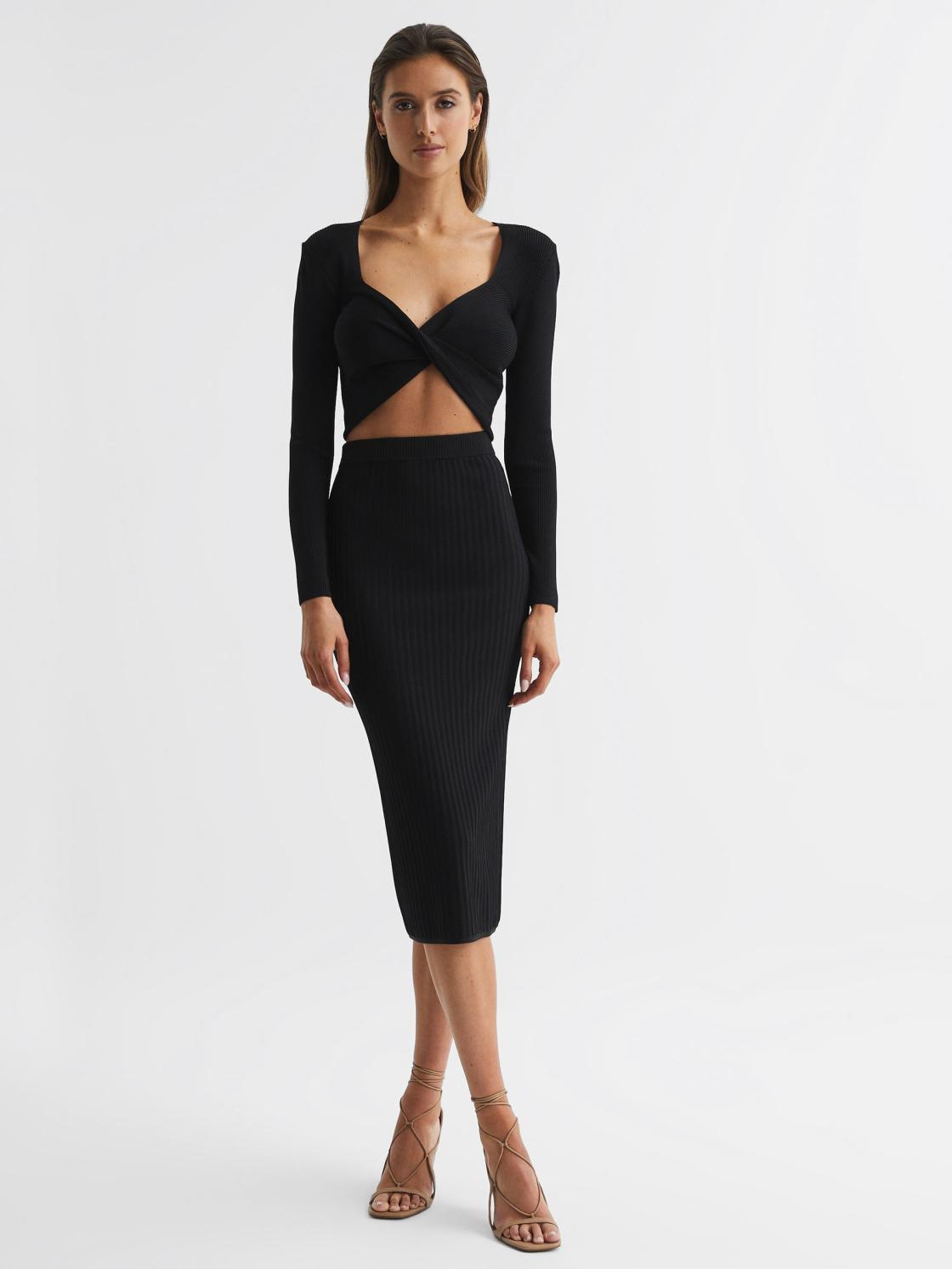 Reiss Knitwear | Iona Knitted Twist Cropped Top Black - Women