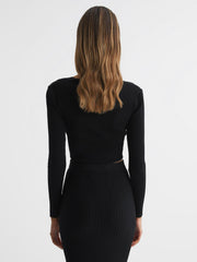 Reiss Knitwear | Iona Knitted Twist Cropped Top Black - Women