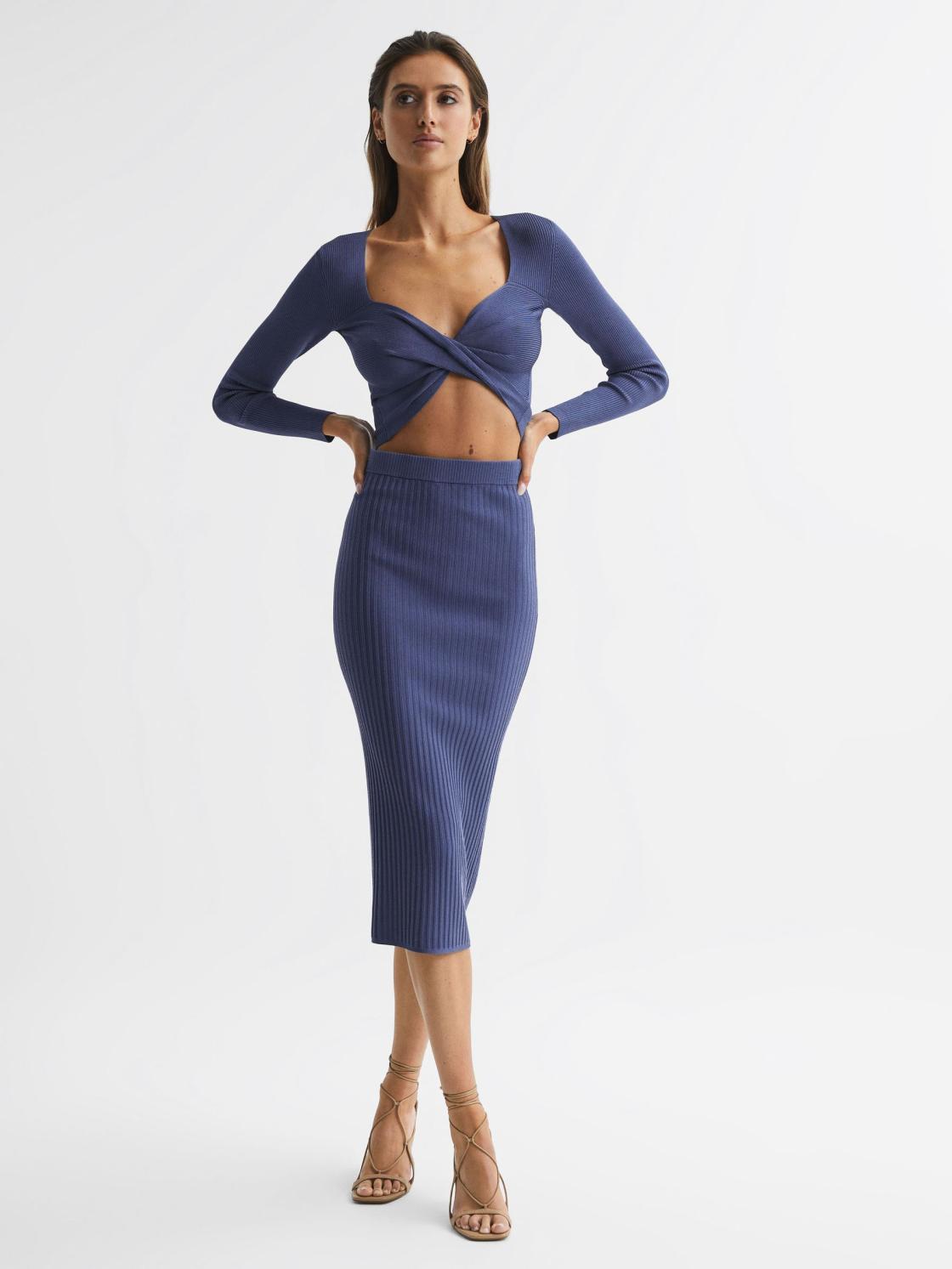 Reiss Knitwear | Iona Knitted Twist Cropped Top Blue - Women