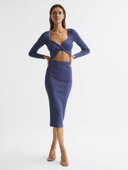 Reiss Knitwear | Iona Knitted Twist Cropped Top Blue - Women