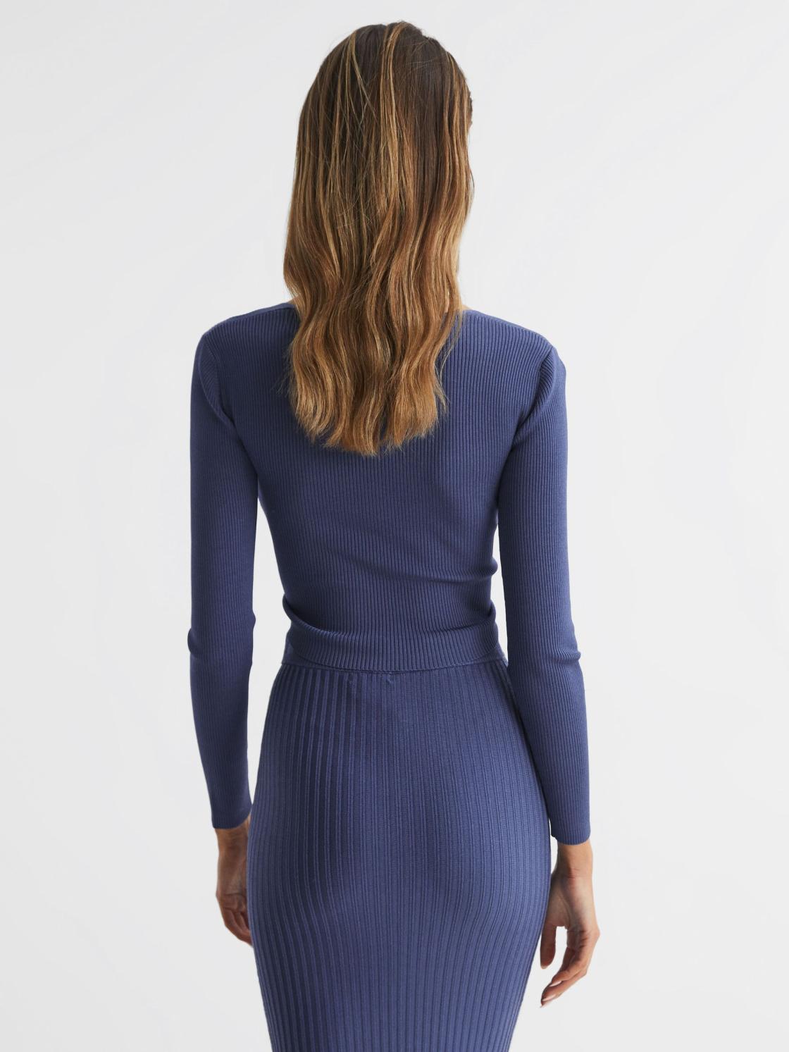 Reiss Knitwear | Iona Knitted Twist Cropped Top Blue - Women