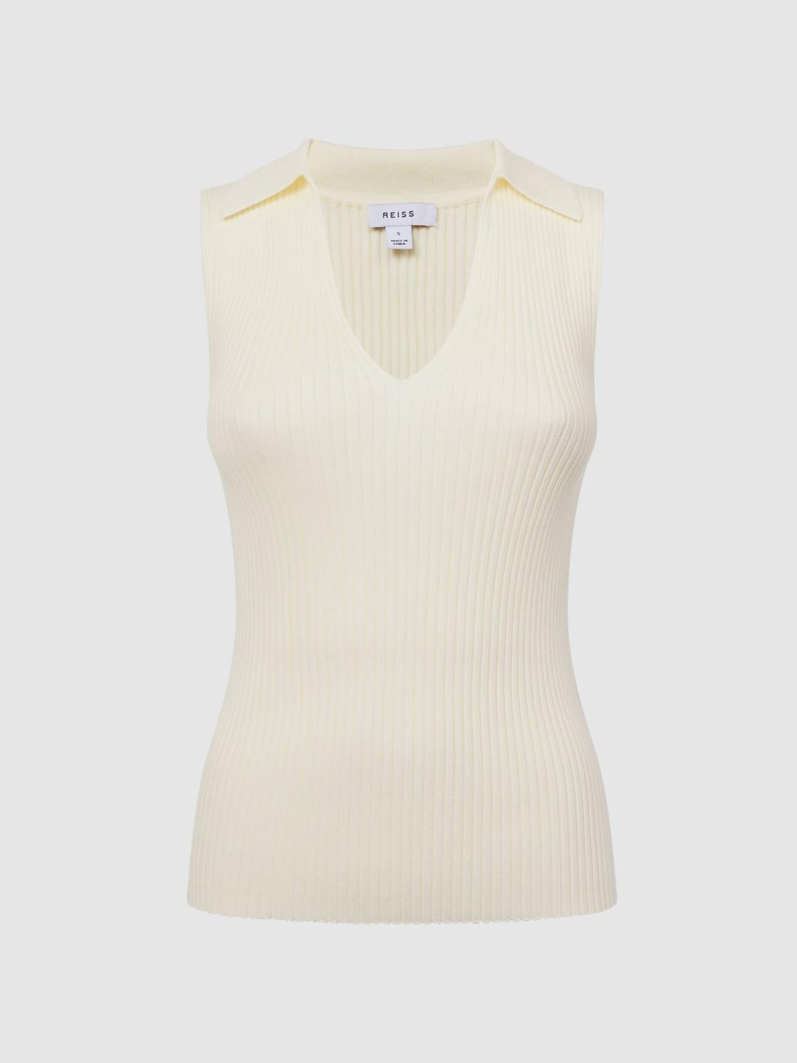 Reiss Knitwear | Izzie V-Neck Collared Sleeveless Top Cream - Women