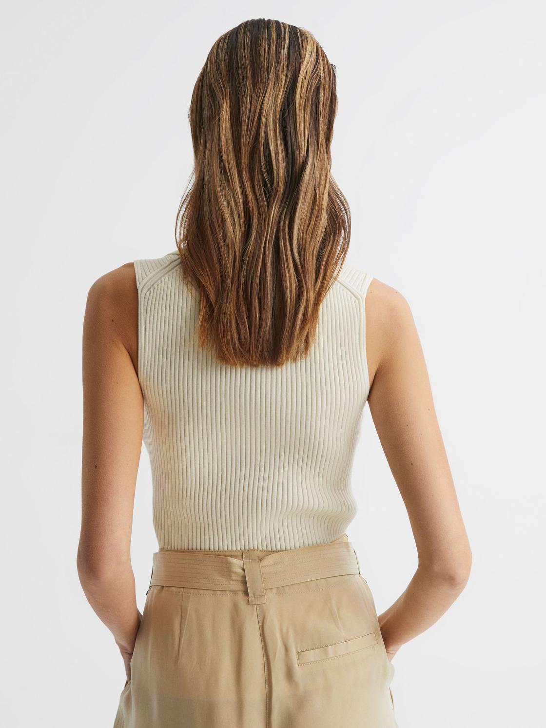 Reiss Knitwear | Izzie V-Neck Collared Sleeveless Top Cream - Women