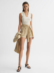 Reiss Knitwear | Izzie V-Neck Collared Sleeveless Top Cream - Women