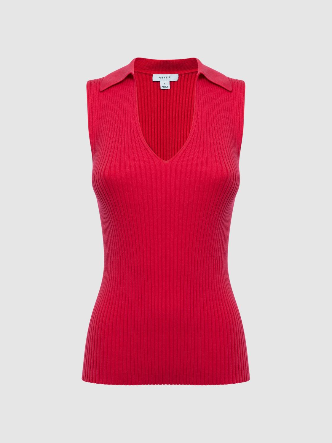 Reiss Knitwear | Izzie V-Neck Collared Sleeveless Top Pink - Women