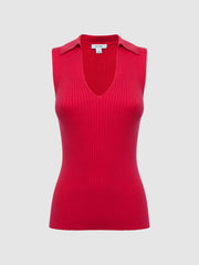 Reiss Knitwear | Izzie V-Neck Collared Sleeveless Top Pink - Women