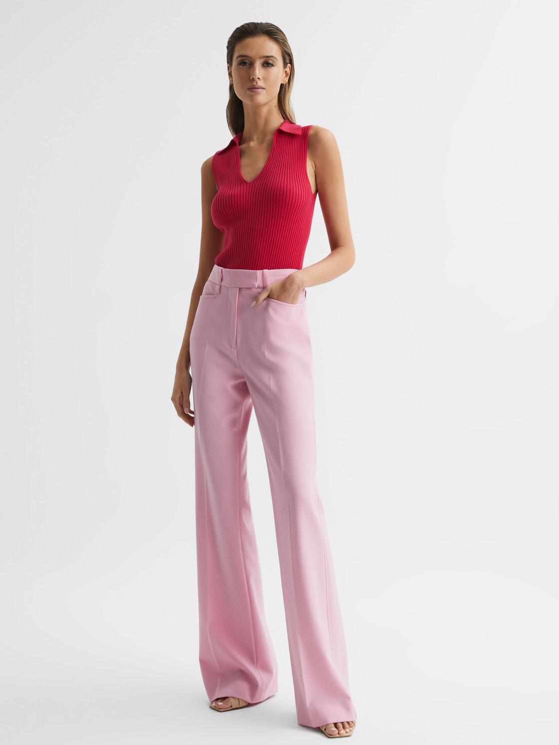 Reiss Knitwear | Izzie V-Neck Collared Sleeveless Top Pink - Women