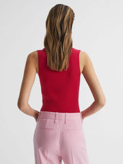 Reiss Knitwear | Izzie V-Neck Collared Sleeveless Top Pink - Women