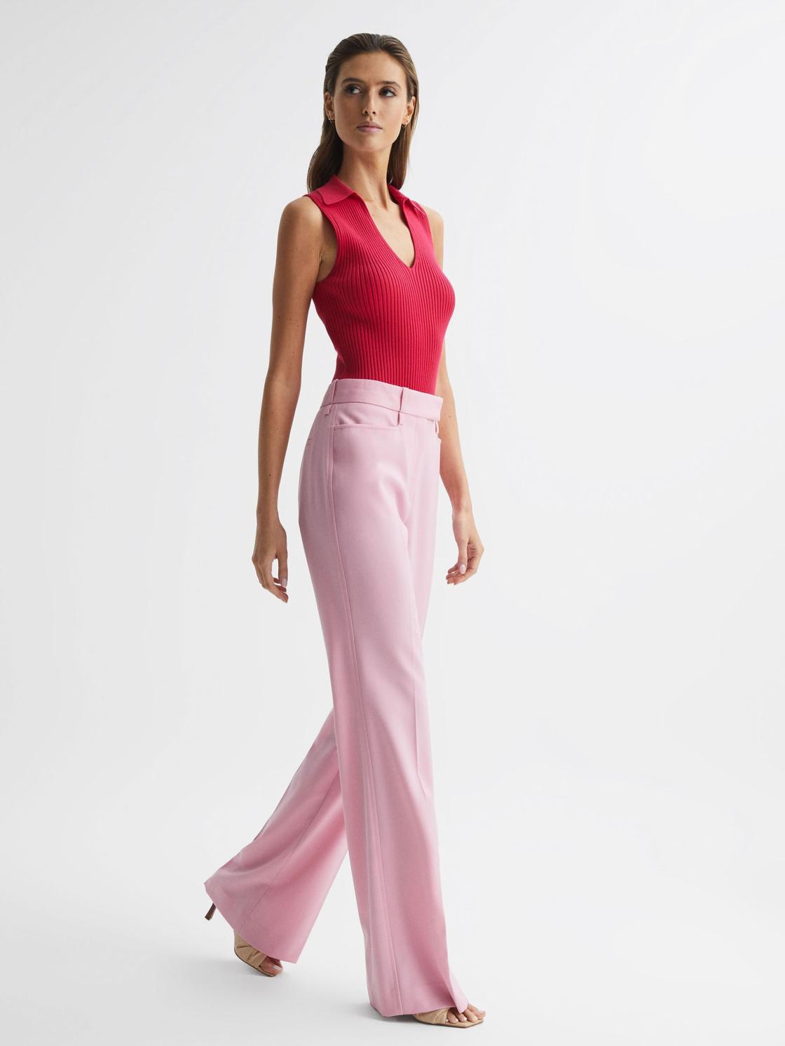 Reiss Knitwear | Izzie V-Neck Collared Sleeveless Top Pink - Women