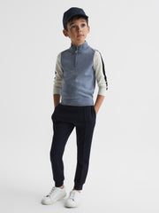 Reiss Knitwear | Leo Wool Colourblock Zip Neck Polo Airforce Blue Melange - Children