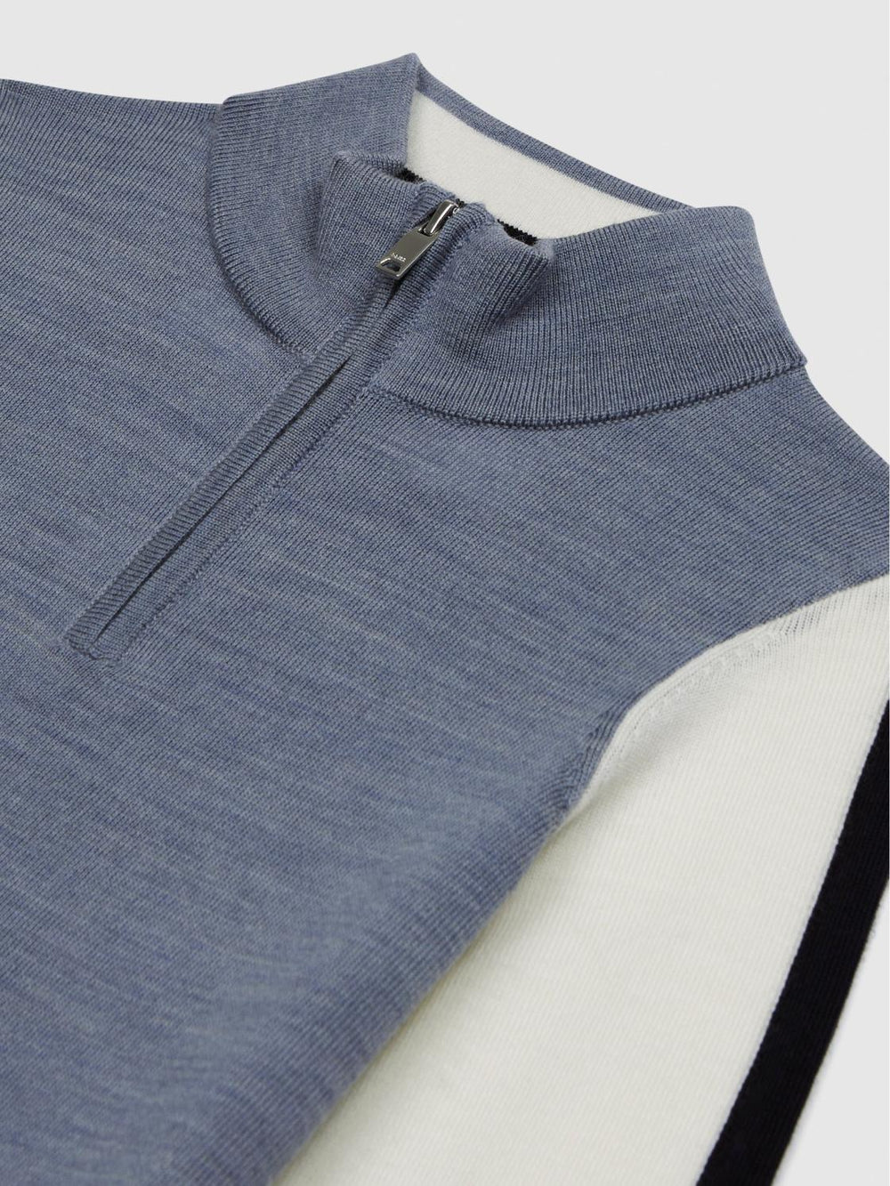Reiss Knitwear | Leo Wool Colourblock Zip Neck Polo Airforce Blue Melange - Children