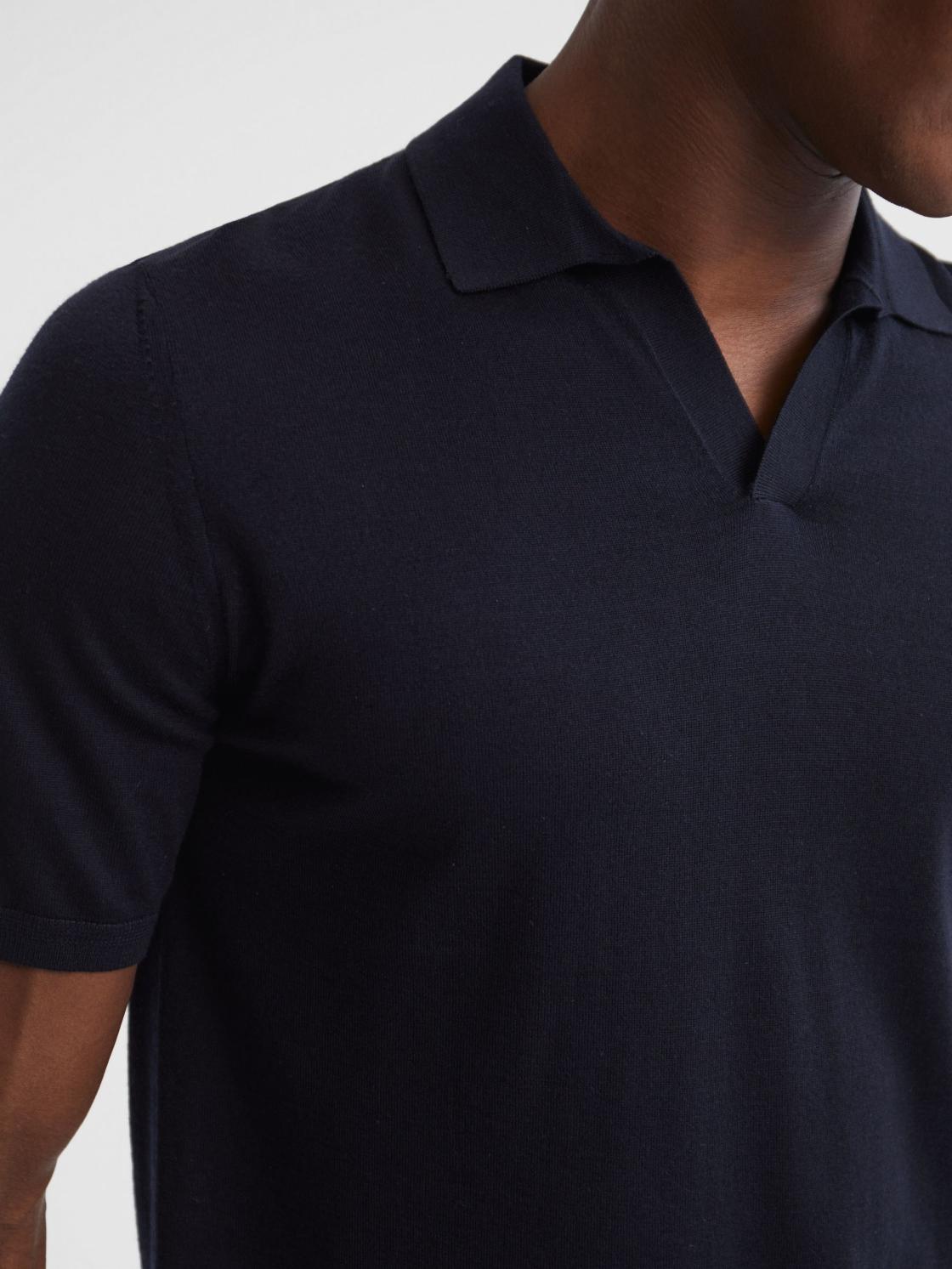 Reiss Knitwear | Malbec Open Collar Silk Merino Polo Shirt Navy - Men