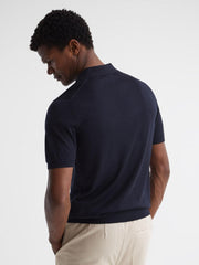 Reiss Knitwear | Malbec Open Collar Silk Merino Polo Shirt Navy - Men