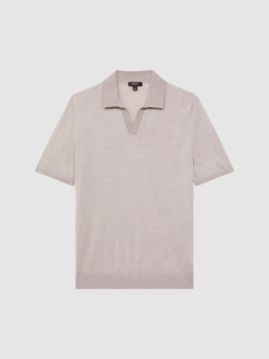 Reiss Knitwear | Malbec Open Collar Silk Merino Polo Shirt Oatmeal - Men