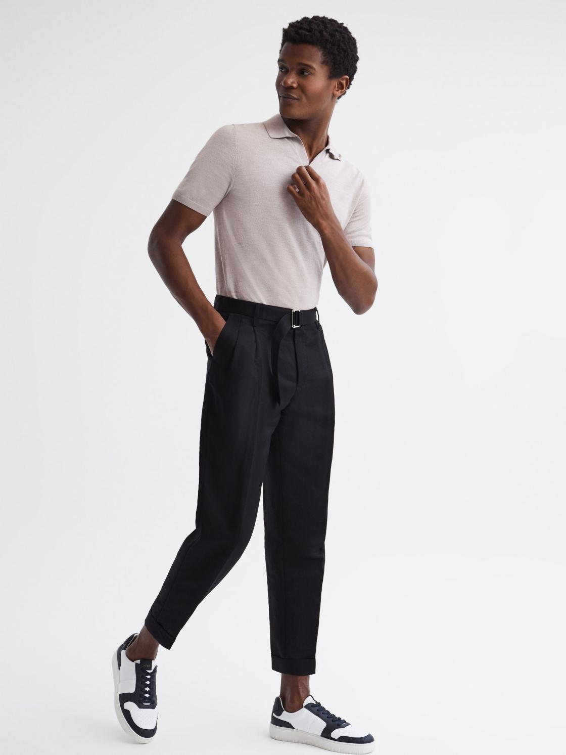 Reiss Knitwear | Malbec Open Collar Silk Merino Polo Shirt Oatmeal - Men