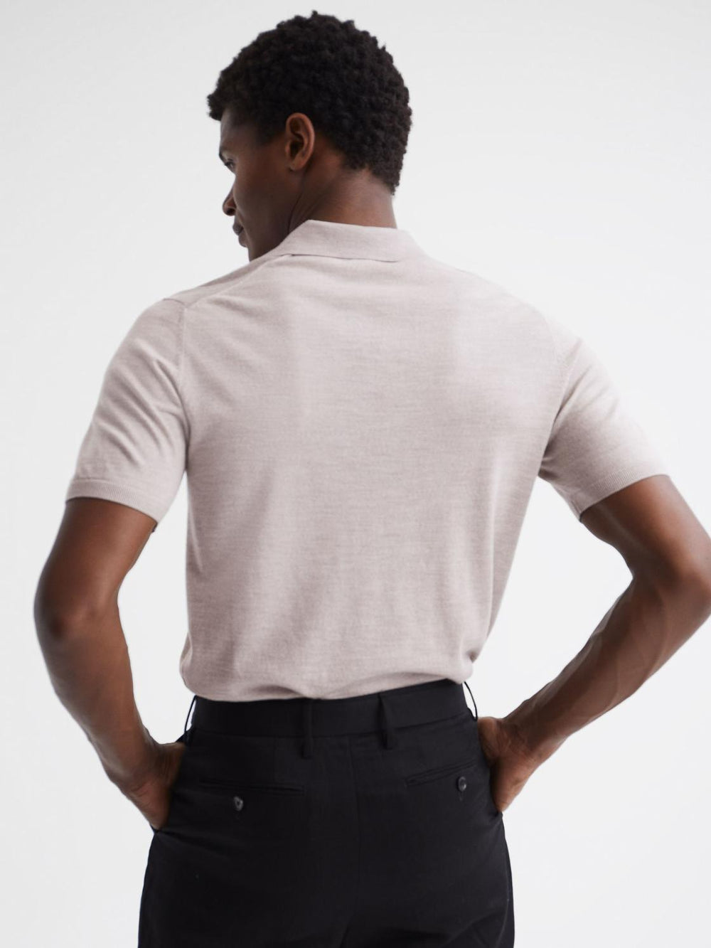 Reiss Knitwear | Malbec Open Collar Silk Merino Polo Shirt Oatmeal - Men