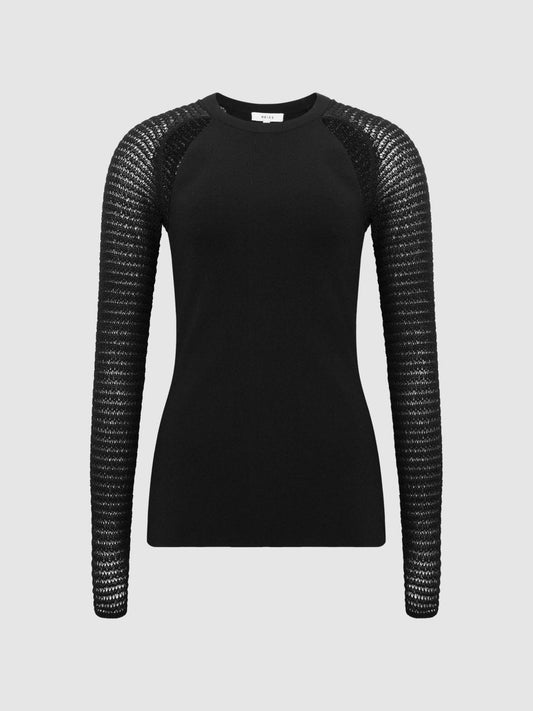 Reiss Knitwear | Maria Sheer Twist Front Jumper Black - Women