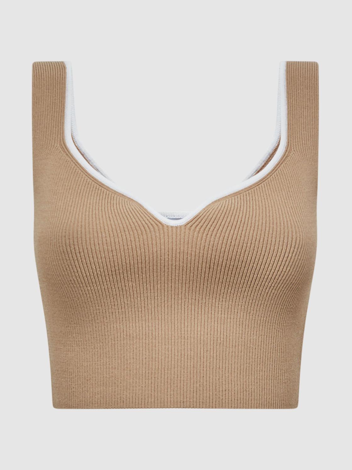 Reiss Knitwear | Marion Cropped Sweetheart Neckline Top Camel/ivory - Women