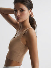 Reiss Knitwear | Marion Cropped Sweetheart Neckline Top Camel/ivory - Women