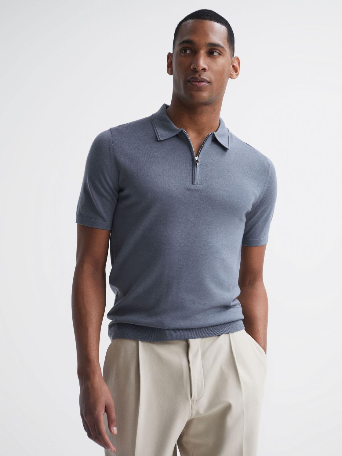 Reiss Knitwear | Maxwell Merino Zip Neck Polo Apple - Men