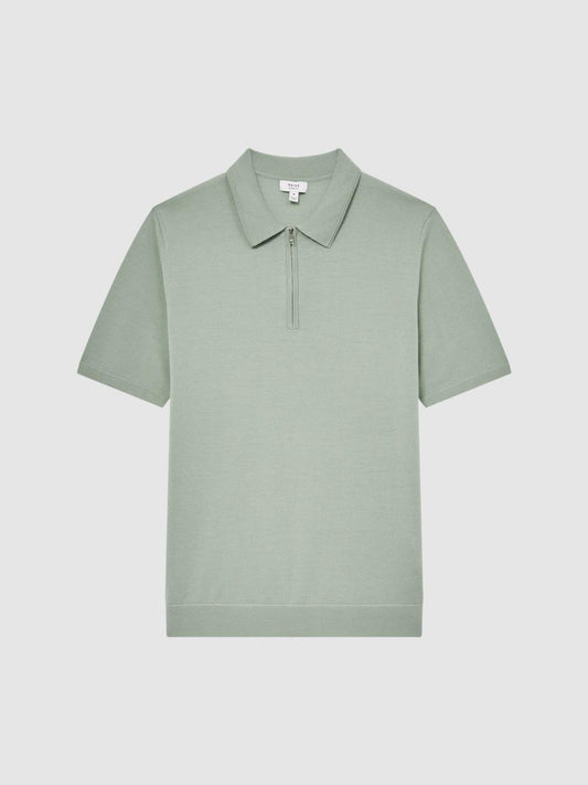 Reiss Knitwear | Maxwell Merino Zip Neck Polo Apple - Men