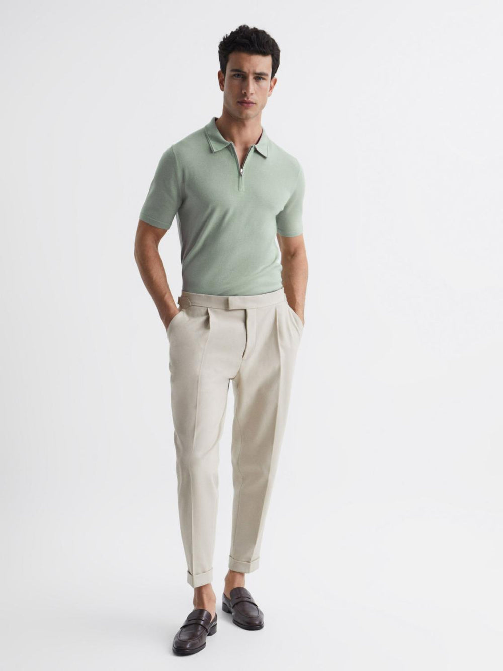 Reiss Knitwear | Maxwell Merino Zip Neck Polo Apple - Men