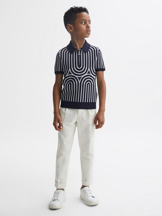 Reiss Knitwear | Maycross Half-Zip Striped Polo T-Shirt Navy/white - Children