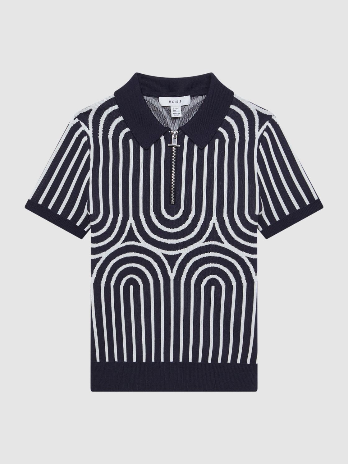 Reiss Knitwear | Maycross Half-Zip Striped Polo T-Shirt Navy/white - Children