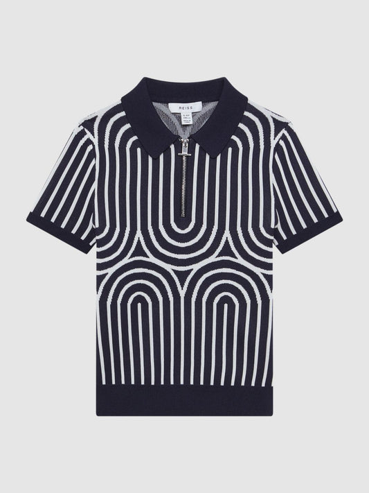 Reiss Knitwear | Maycross Half-Zip Striped Polo T-Shirt Navy/white - Children