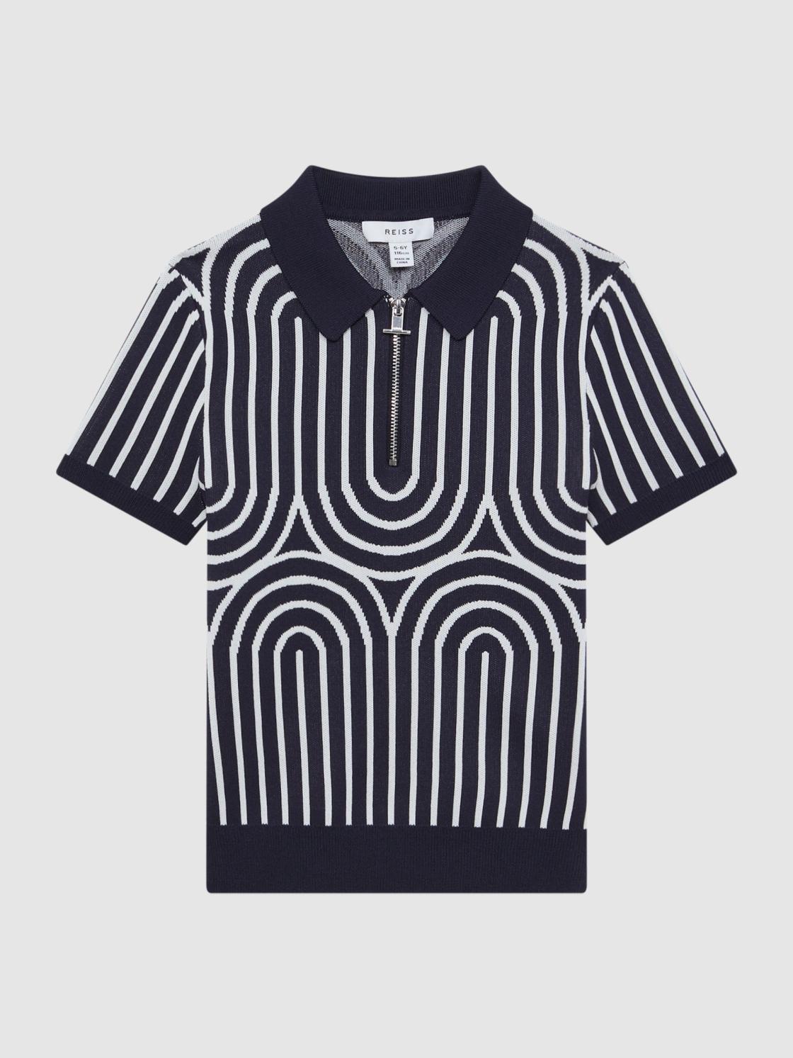 Reiss Knitwear | Maycross Half-Zip Striped Polo T-Shirt Navy/white - Children