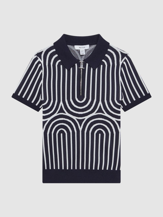 Reiss Knitwear | Maycross Half-Zip Striped Polo T-Shirt Navy/white - Children